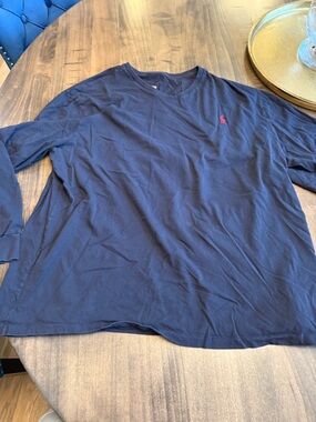 Ralph Lauren Navy Long-Sleeve V-Neck Shirt with Red Pony